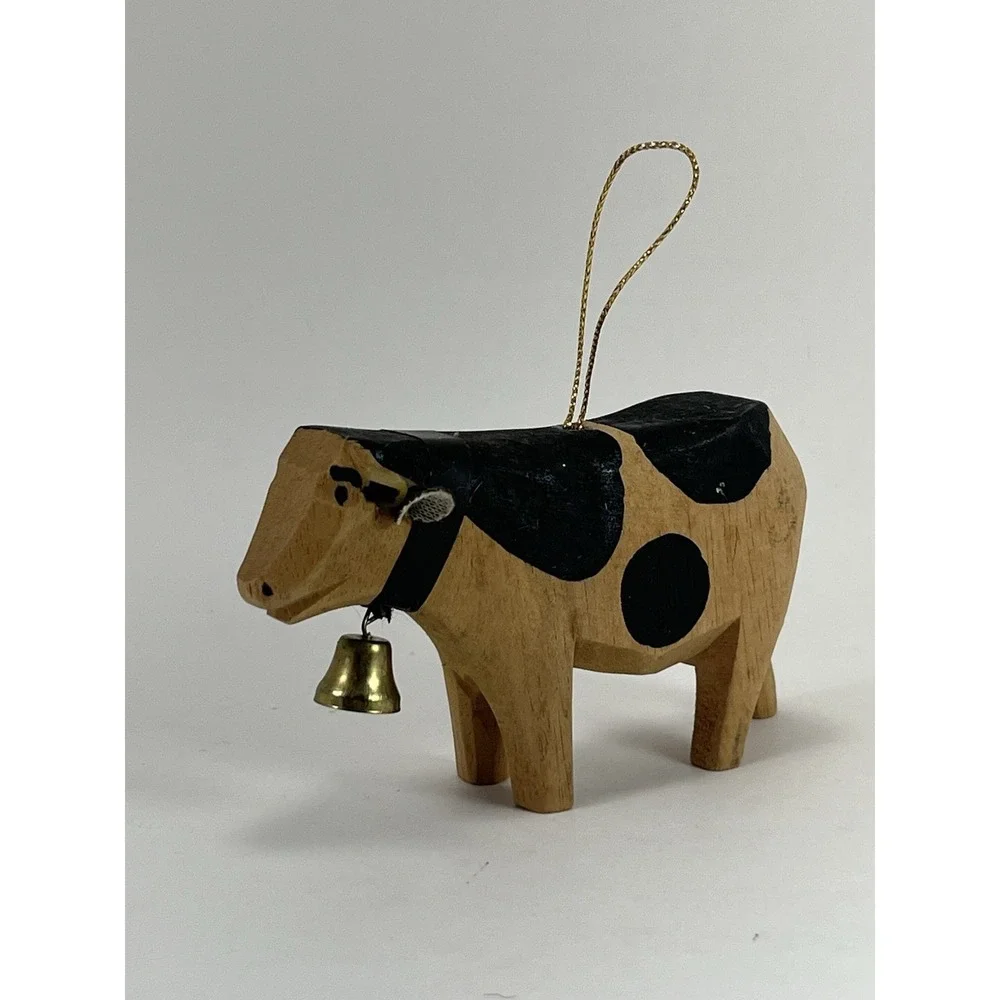 Vintage Trauffer Cow Switzerland Christmas Ornament Wooden Swiss Folk Art Rustic